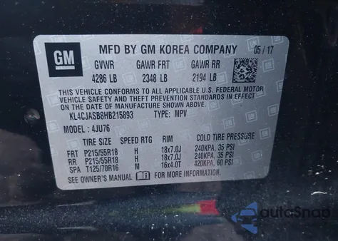 2017 Buick Encore Preferred from USA, damaged, VIN KL4CJASB8HB215893